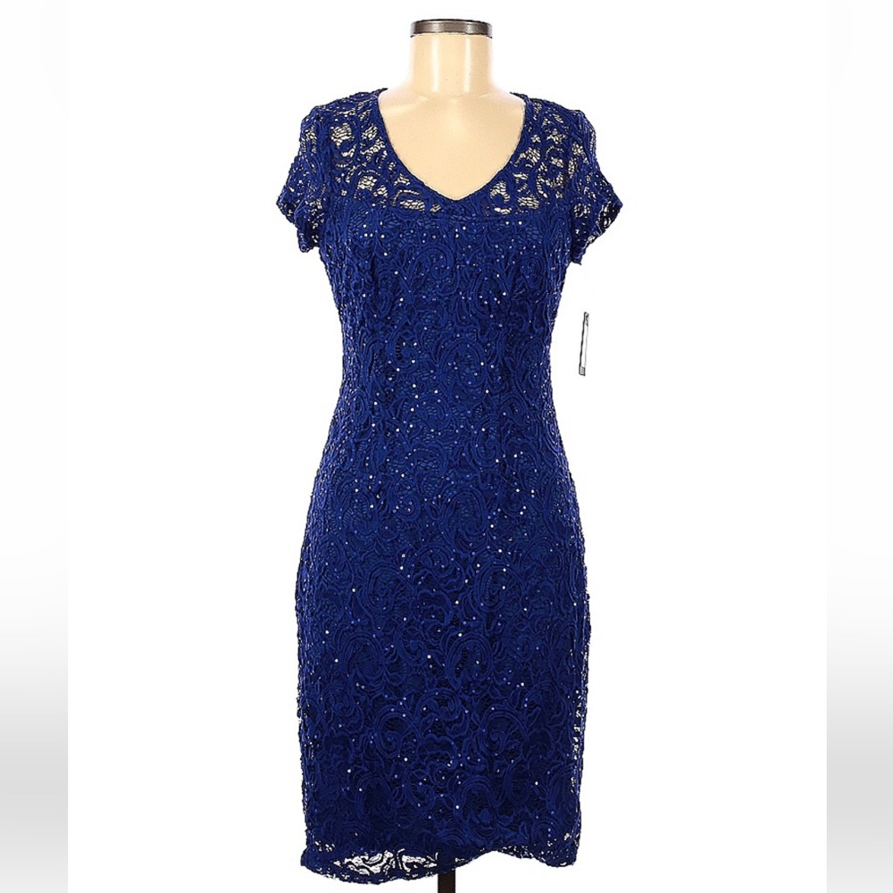 🚨💙🆕 ⭐️ Nordstrom Marina Cocktail Dress, lace/sheer/sequins lined cobalt NWT